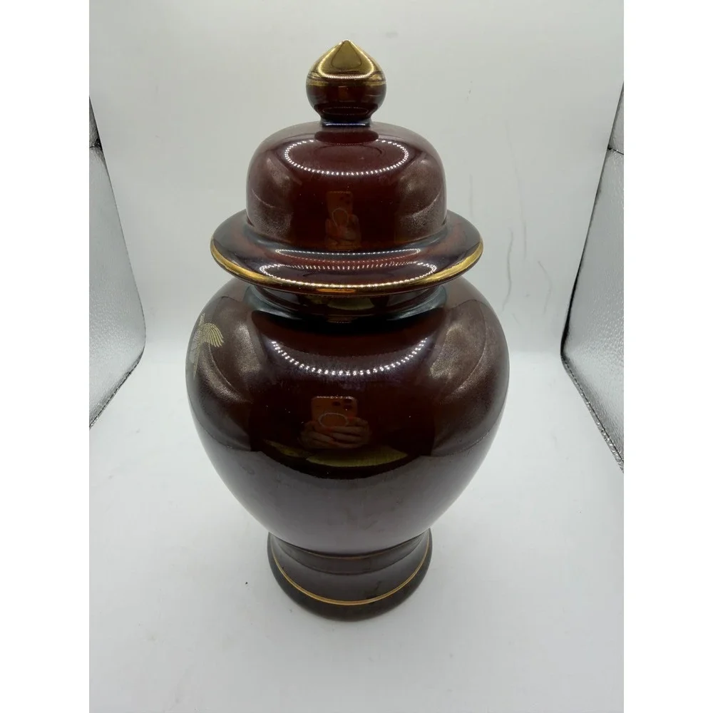 Vintage Japanese Ginger Jar Lidded Porcelain Vase Brown‎  Floral Made in Japan